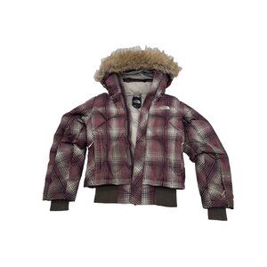 The North Face prodigy plaid 600 down jacket woman's size small burgundy hood